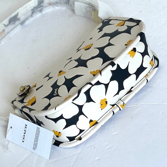 Coach Swinger Bag 20 Floral Daisy CR509 Leather Chalk White Black Shoulder - Picture 9 of 13